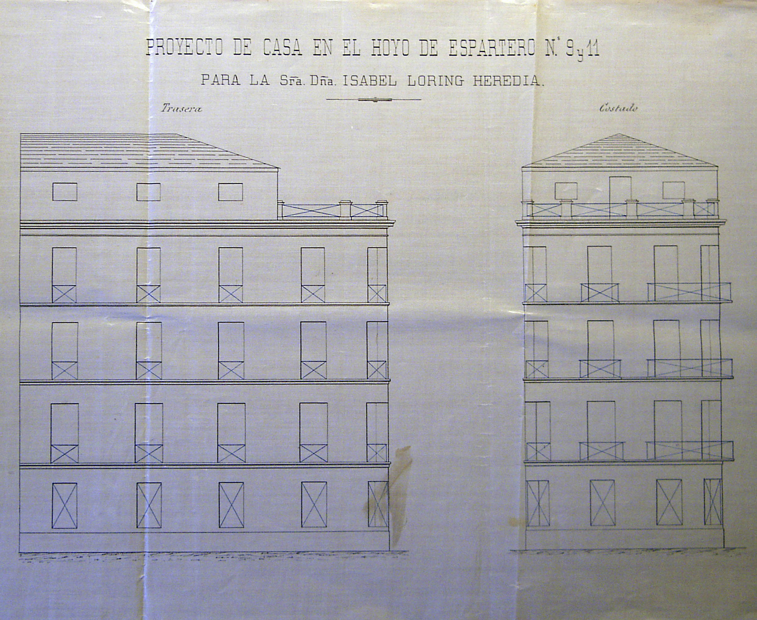 Proyecto de casa en el Hoyo de Espartero nº 9 y 11, alzados trasero y costado, 1892 & 1894.