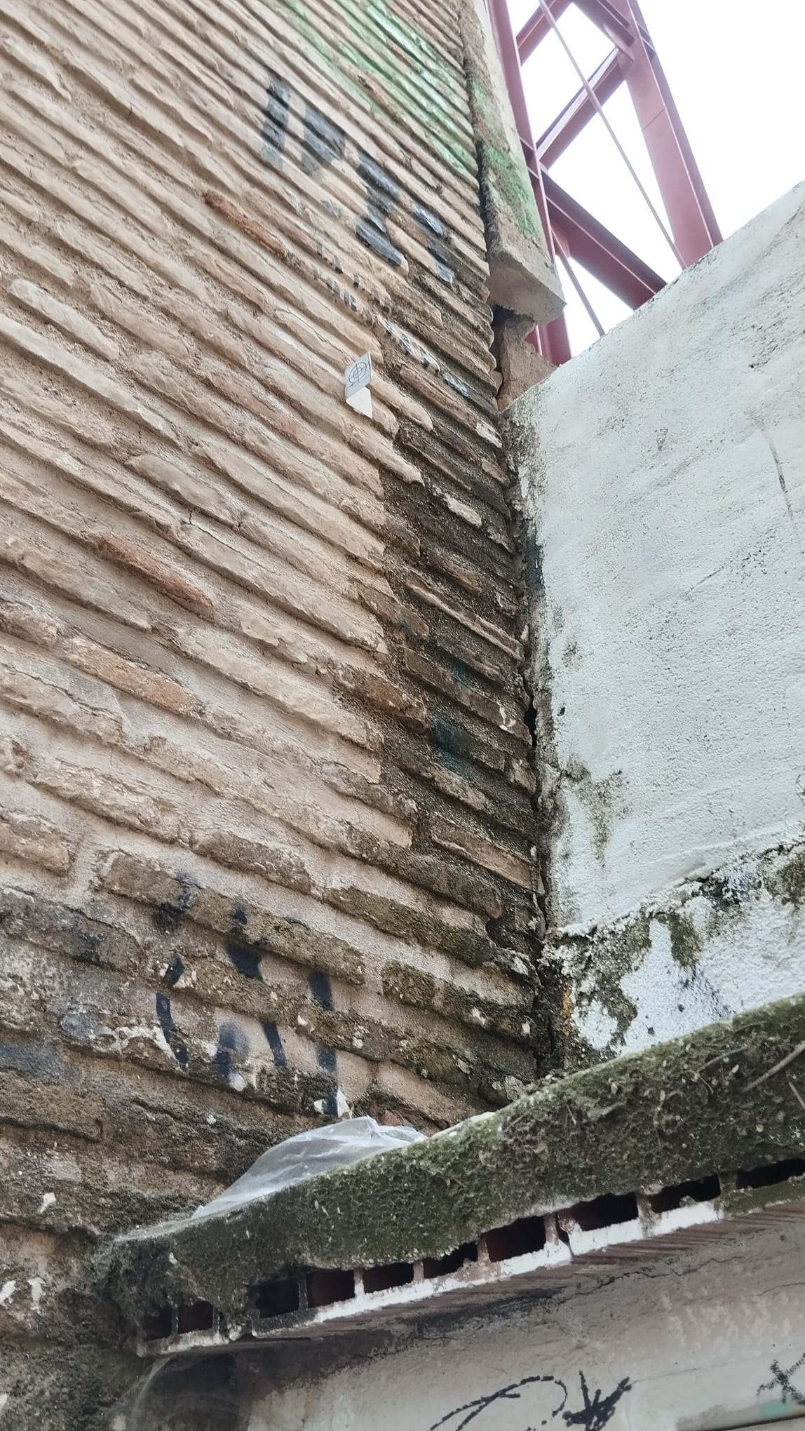 Filtración de humedad en la parte derecha de la fachada del Palacio de los Vargas.